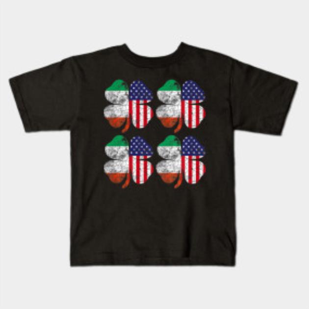 Four Irish American Flag Ireland Shamrock St Patrick's Day T-Shirt